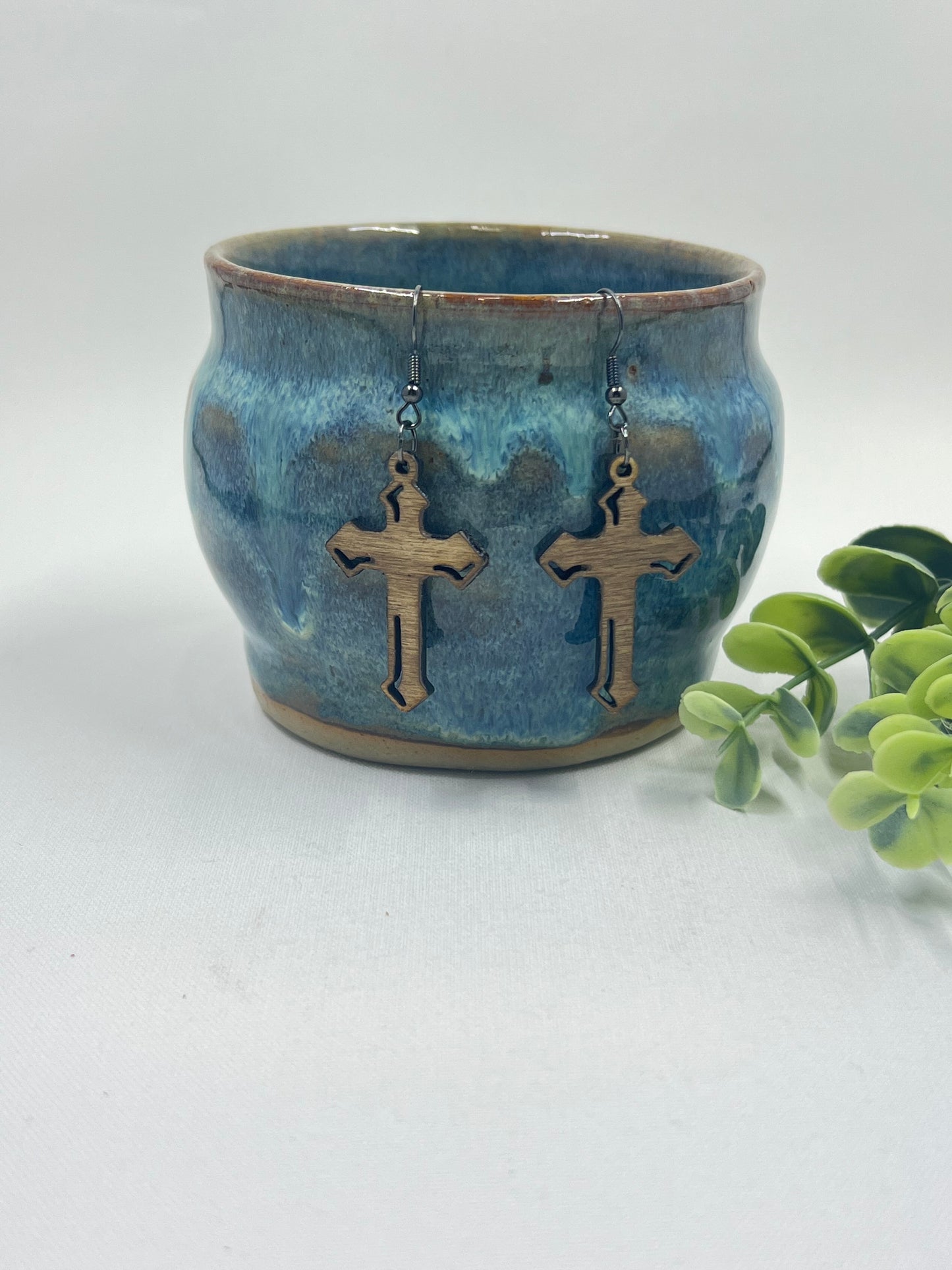 Design Wooden Cross Earring