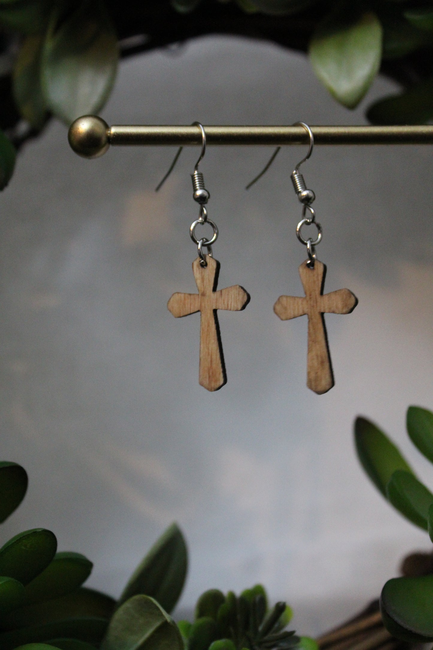 Design Wooden Cross Earring