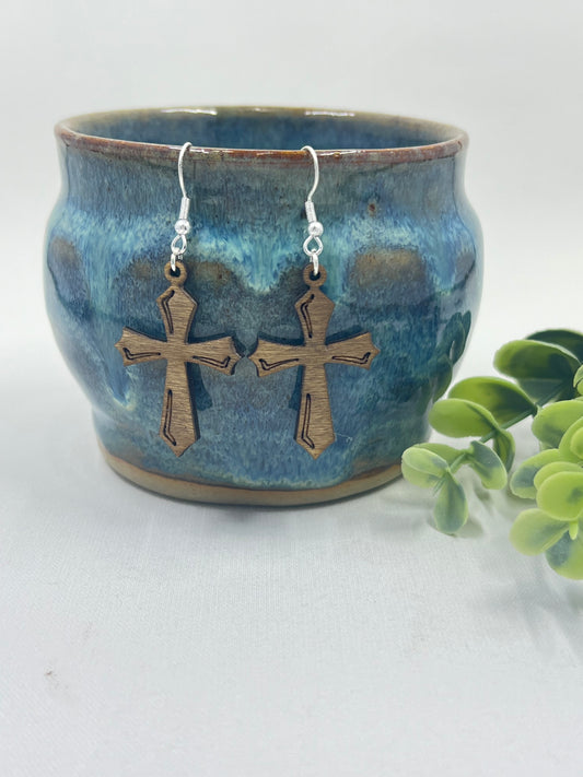 Design Wooden Cross Earring