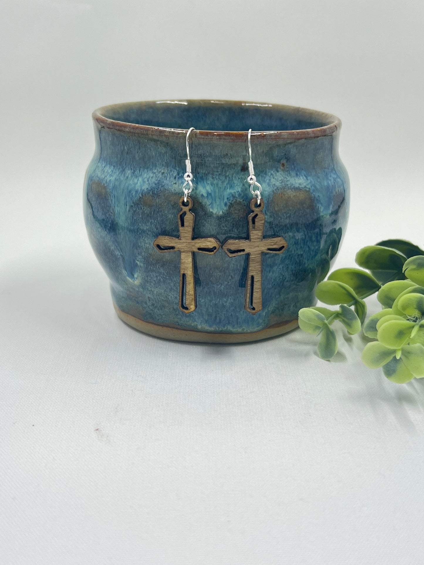 Design Wooden Cross Earring