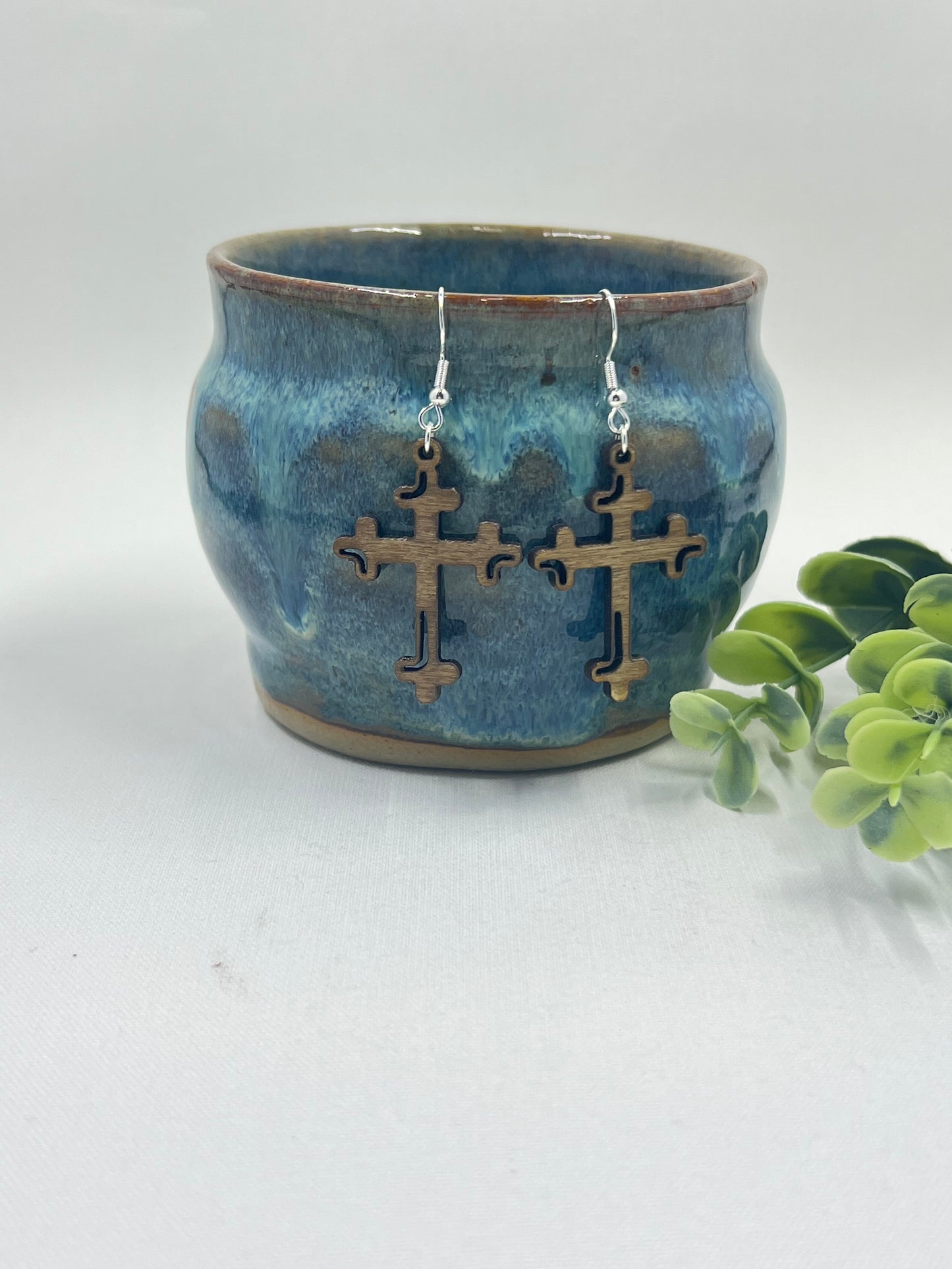 Design Wooden Cross Earring