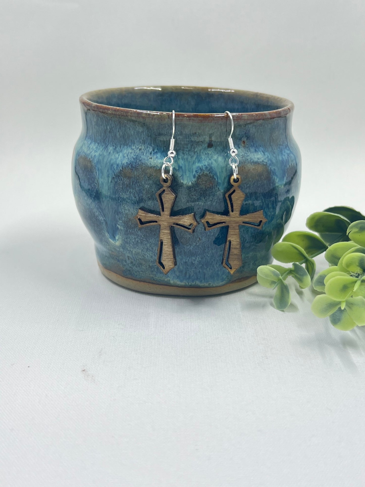 Design Wooden Cross Earring