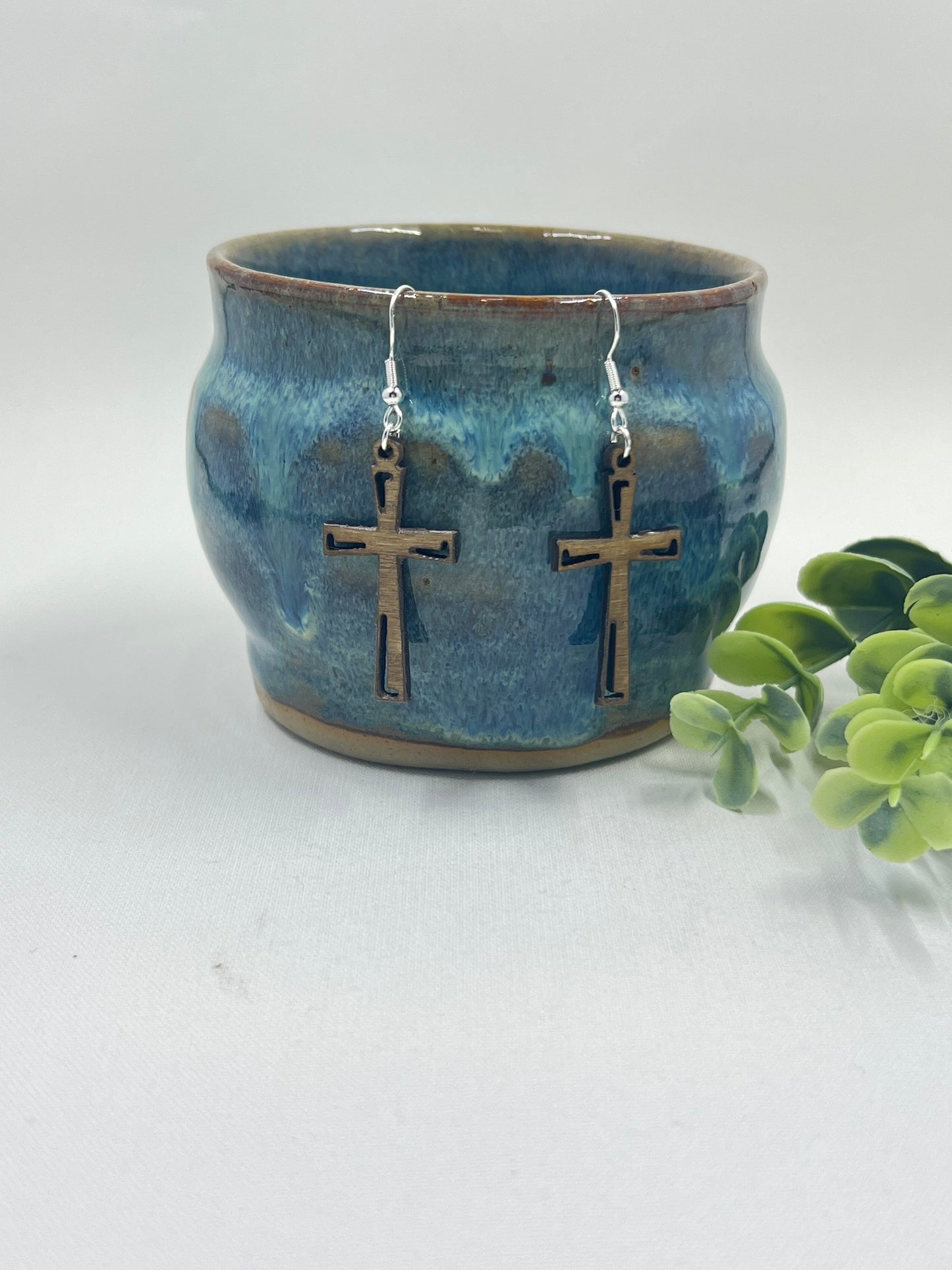 Design Wooden Cross Earring